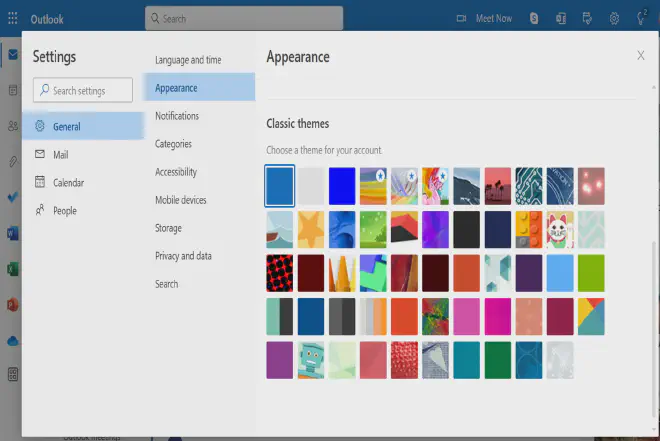 A variety of colorful and unique Outlook themes