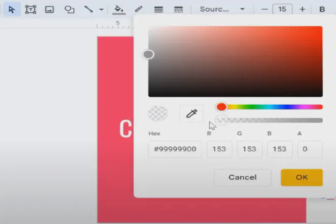 A visual guide to Google Slide shape transparency, showcasing the process